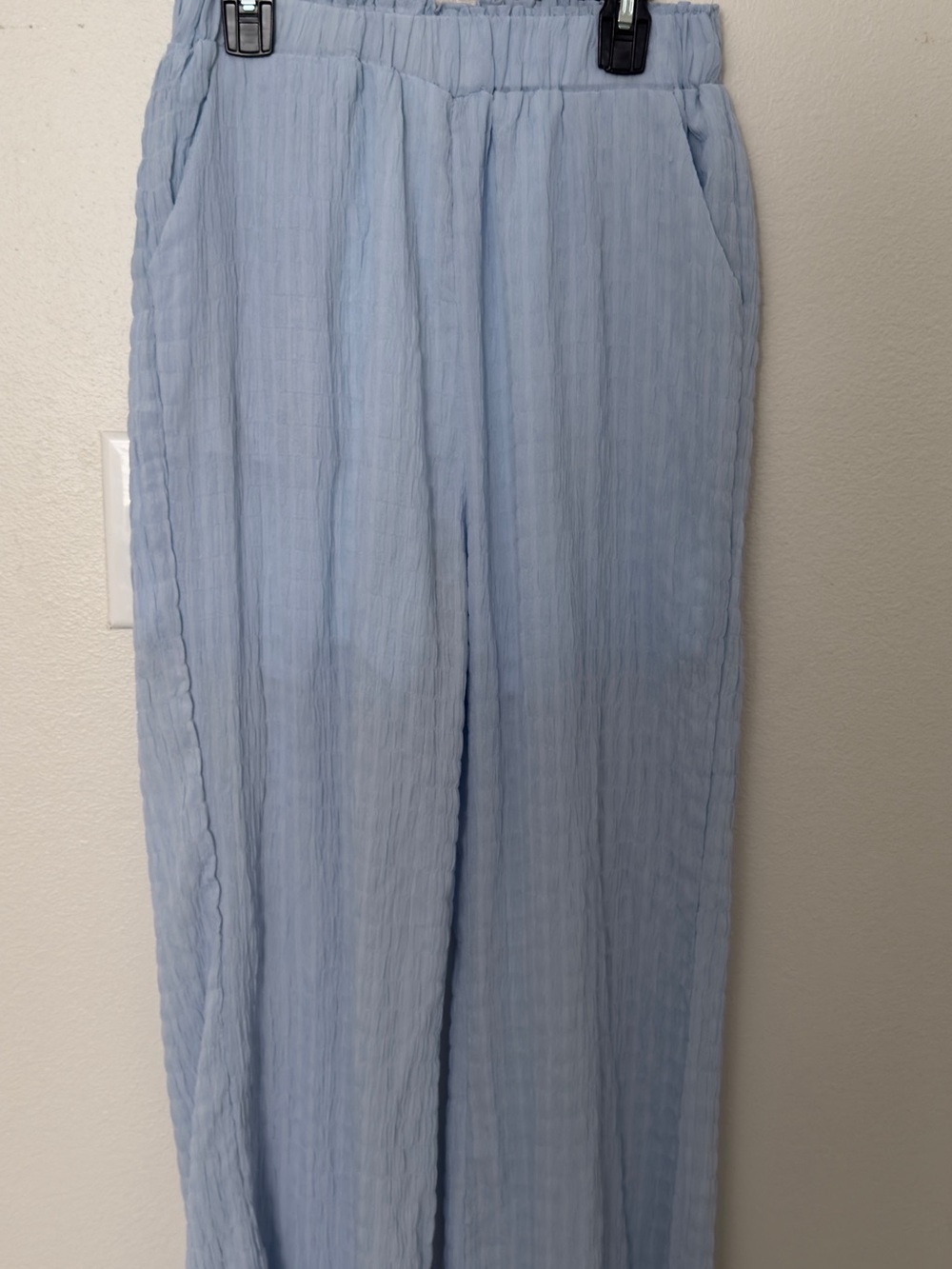 SHEIN Pale Blue Crinkled Wide-Leg Pants